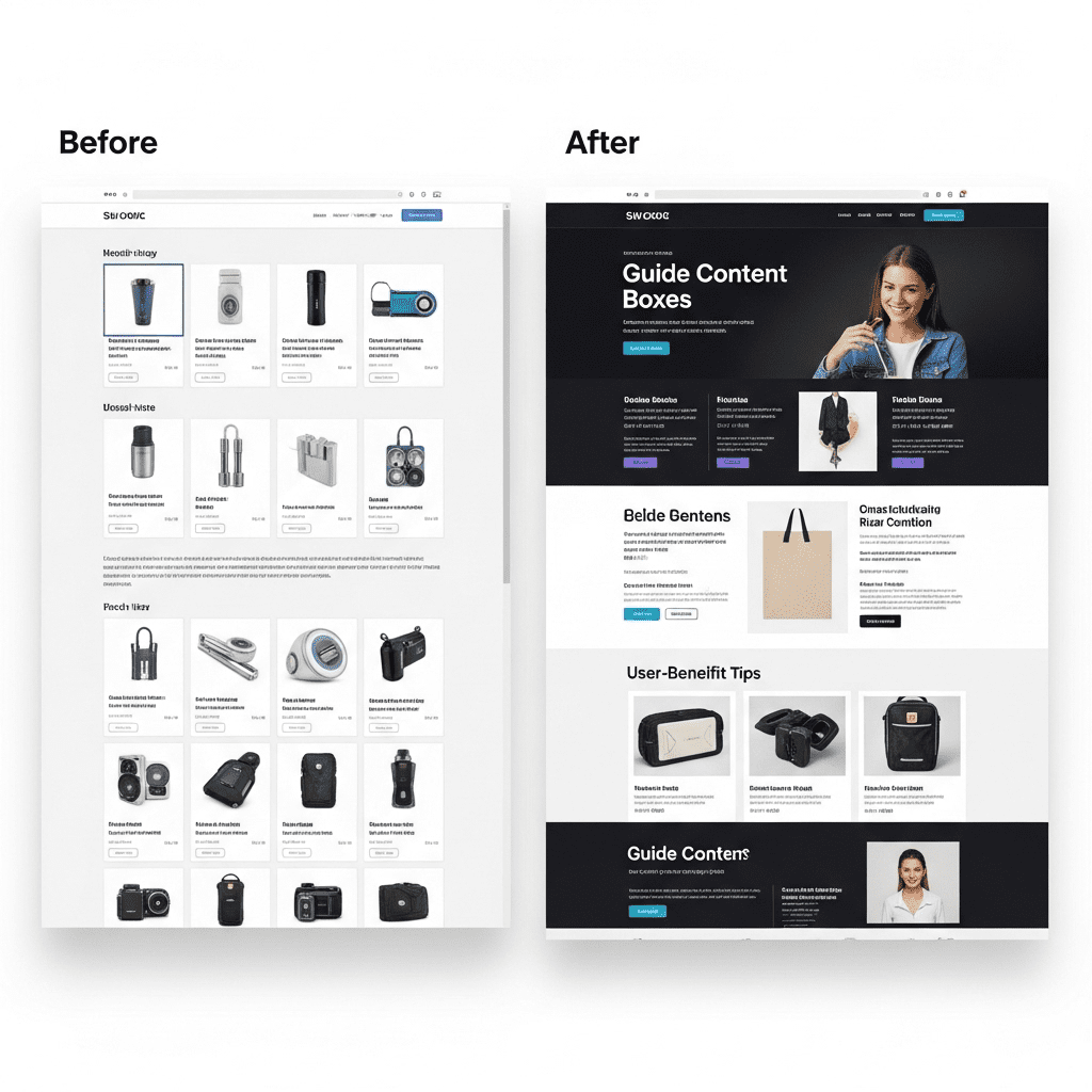 Zayıf içerikli kategori sayfası ile zengin içerikli, optimize edilmiş kategori sayfasının karşılaştırması